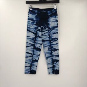NUX Tie Dye Leggings Crop Capri Stretch Seamless Blue Navy Athletic Pant Women S